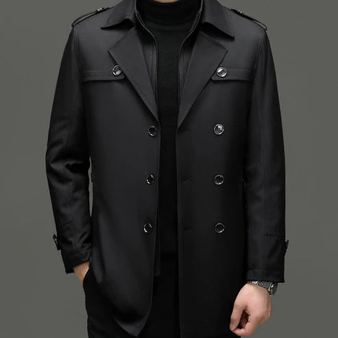Herren-Trenchcoat in mittlerer Länge mit herausnehmbarem Innenfutter【Kostenloser Versand】