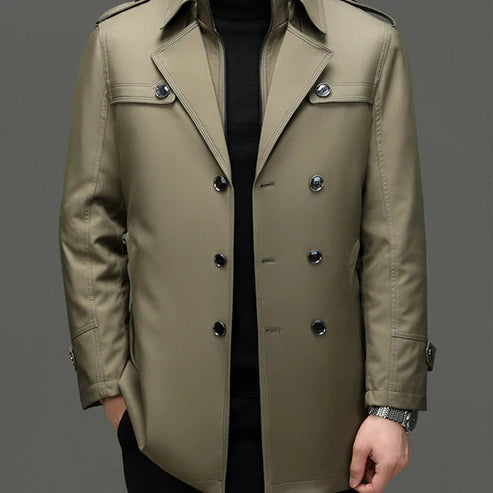 Herren-Trenchcoat in mittlerer Länge mit herausnehmbarem Innenfutter【Kostenloser Versand】